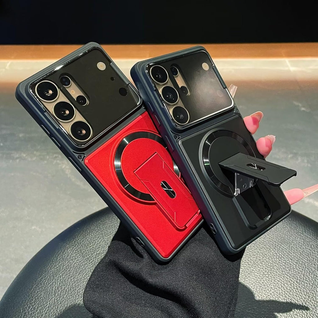 Magnetic Case for Samsung Galaxy, Military Grade Drop Protection, Built-in Kickstand, Heavy Duty Shockproof, Wireless Charging Compatible
