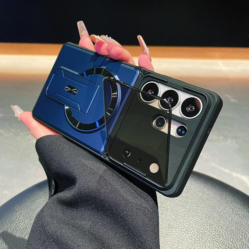 Magnetic Case for Samsung Galaxy, Military Grade Drop Protection, Built-in Kickstand, Heavy Duty Shockproof, Wireless Charging Compatible