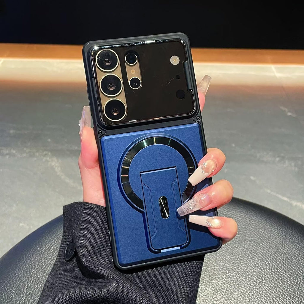 Magnetic Case for Samsung Galaxy, Military Grade Drop Protection, Built-in Kickstand, Heavy Duty Shockproof, Wireless Charging Compatible